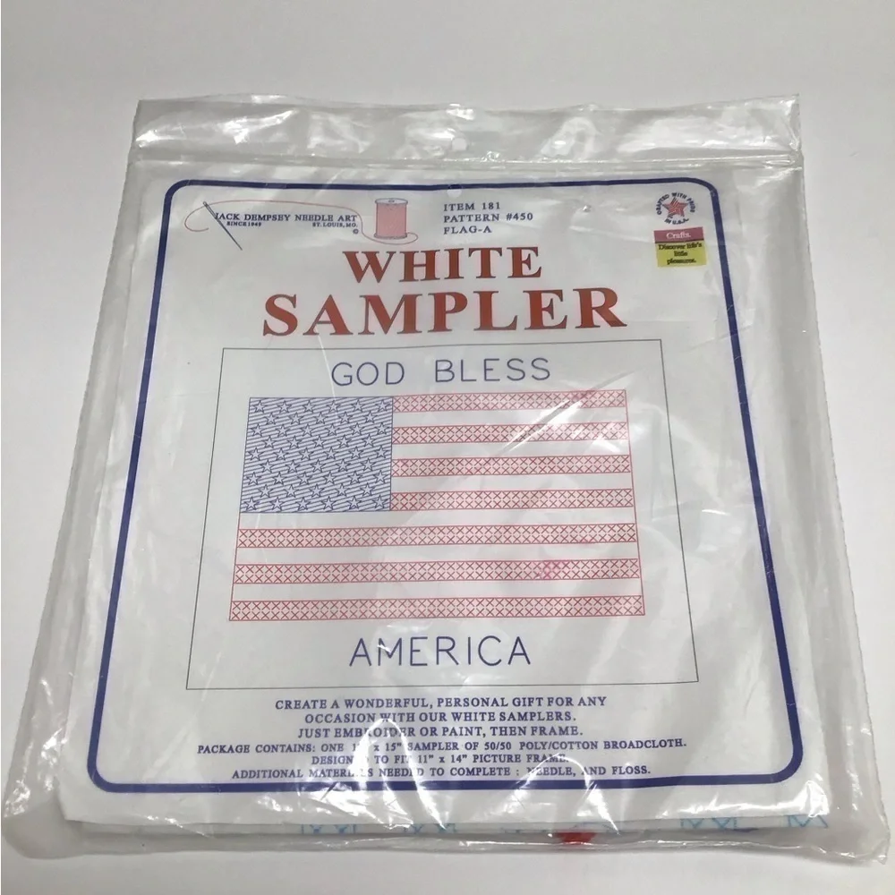 God Bless America American Flag USA Jack Dempsey Cross Stitch Kit 12x15” NEW